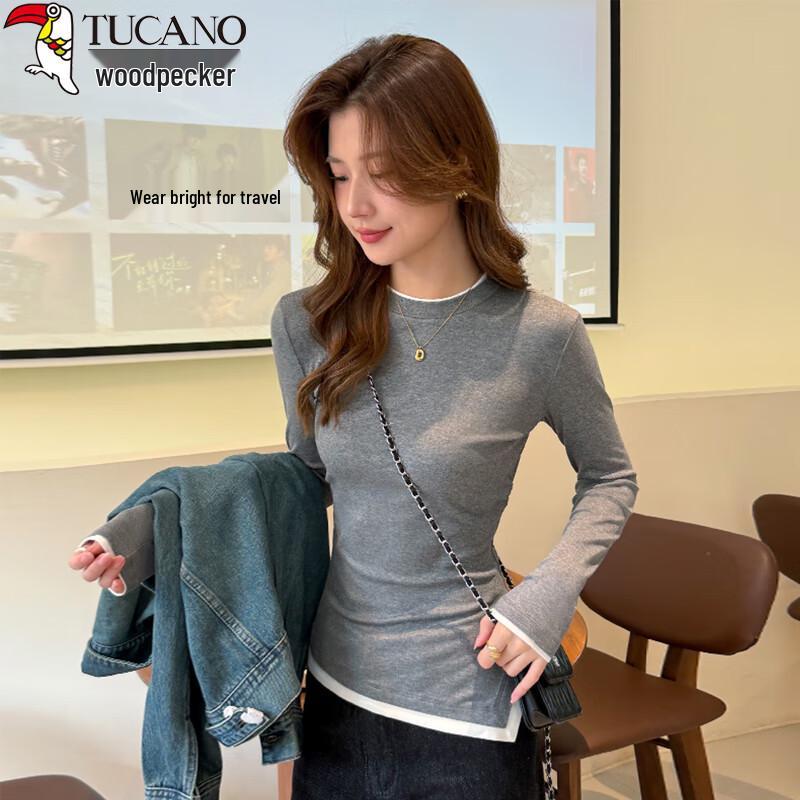 

Women s Colorblock Faux Two-Piece Long Sleeve Tee M