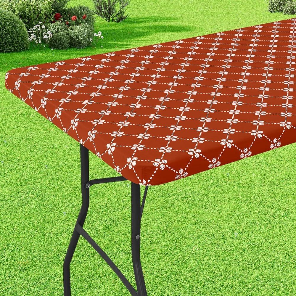 Elastic Edge Elastic Fitted Tablecloth Scratch Resistant Table Linen Table Cover  Camping 29.53x47.24in темно-красного
