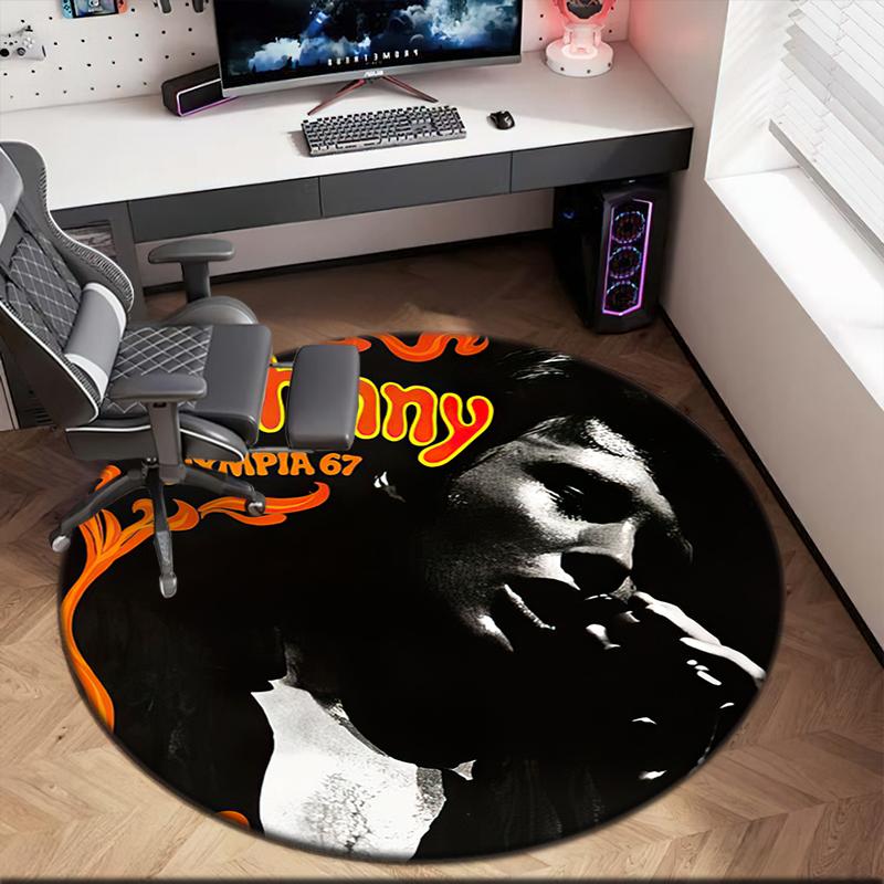 1pc Famous rock singer Johnny Hallyday Round carpet Painted Printed circular carpet, home door mat, outdoor travel protection carpet