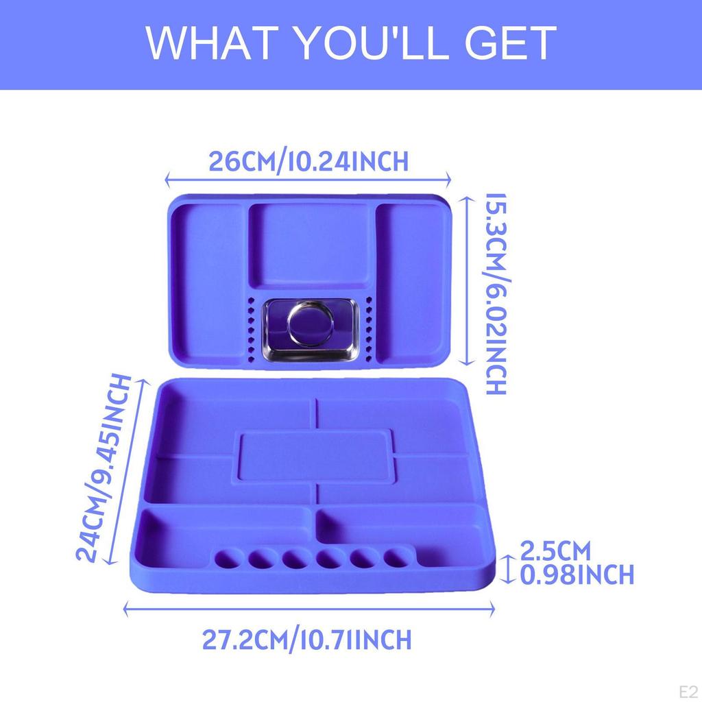 2x Silicone Tool Trays Holder Flexible Anti Slip, Men Gift, Multifunctional for Nuts Bolts Car