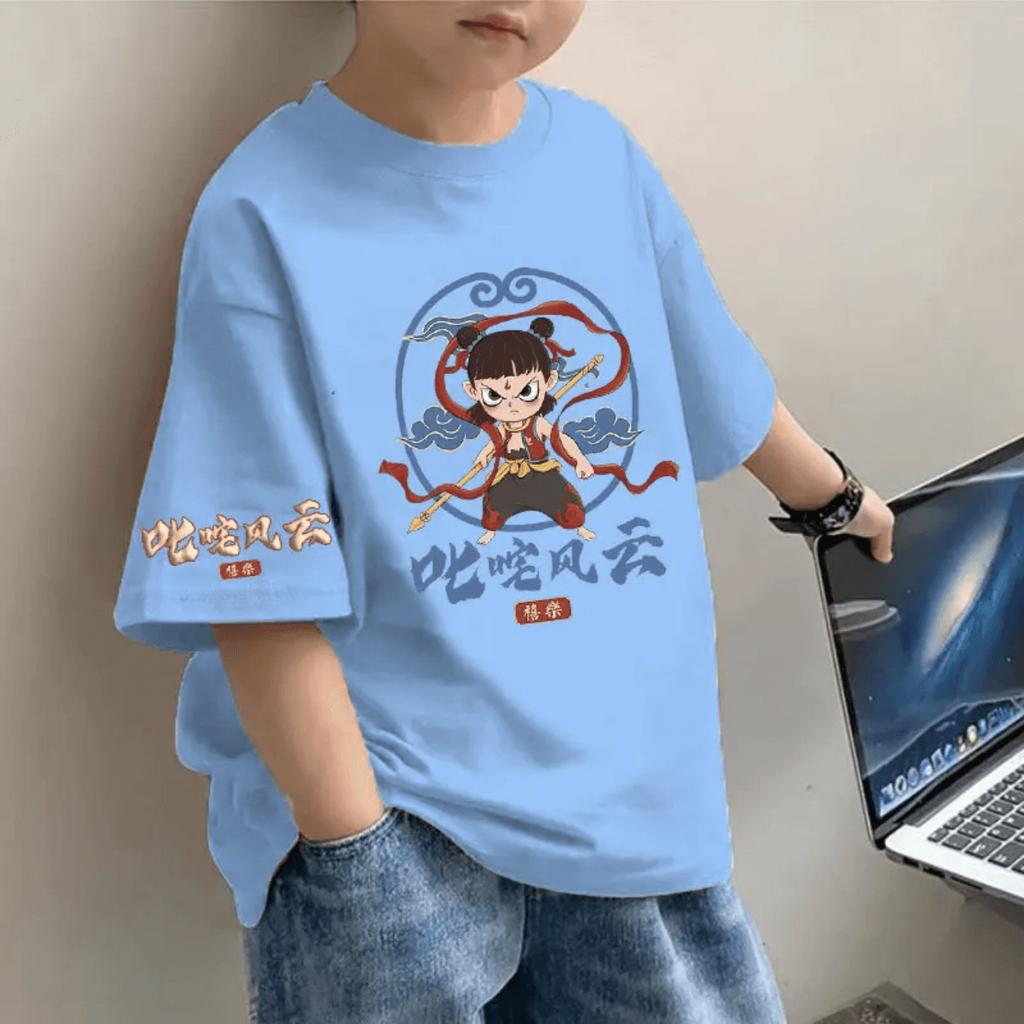 Children's summer new trend cartoon printing handsome short-sleeved round neck cotton body shirt for middle and large children T-shirt