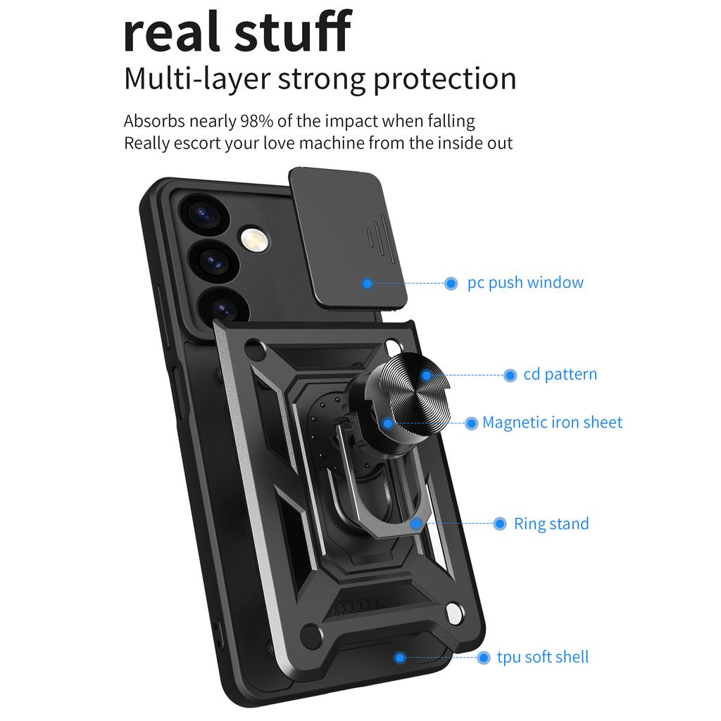 For Samsung Galaxy S24 Case Anti-drop Slide Lens Protection Scratch-resistant PC+TPU Phone Cover