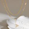 European and American Ins Geometric Zircon Y-shaped Pendant Double-layer Stacked Necklace Collarbone Chain Stainless Steel Non-fading Jewelry Accessor