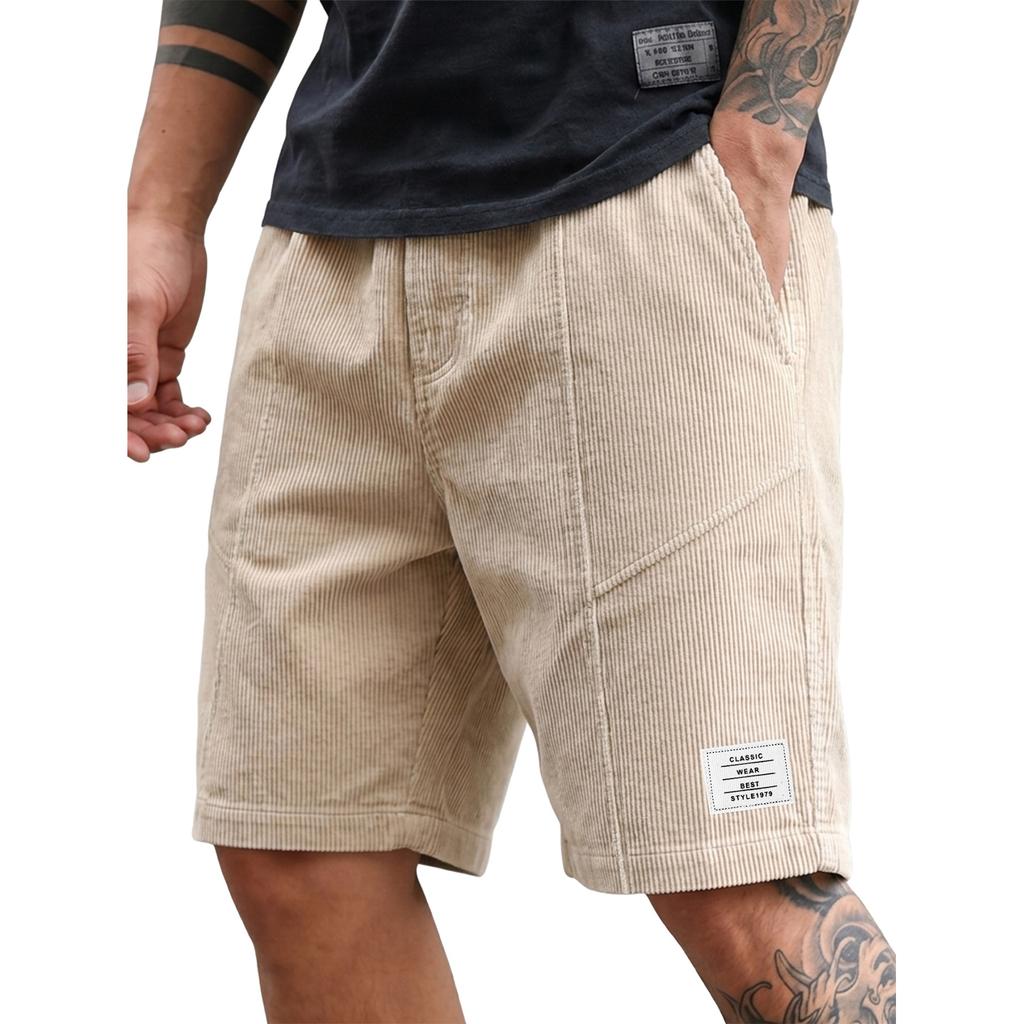 Mens Corduroy Casual Shorts Relaxed Fit Elastic Waistband Summer Lightweight Breathable Shorts with Side Pockets for Daily Wear