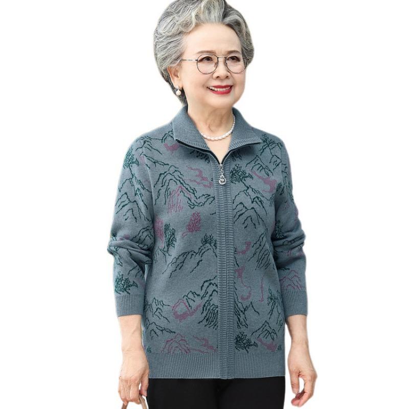Middle-aged mother pack plush sweater old lady knitted cardigan grandma new knitted sweater thickened top