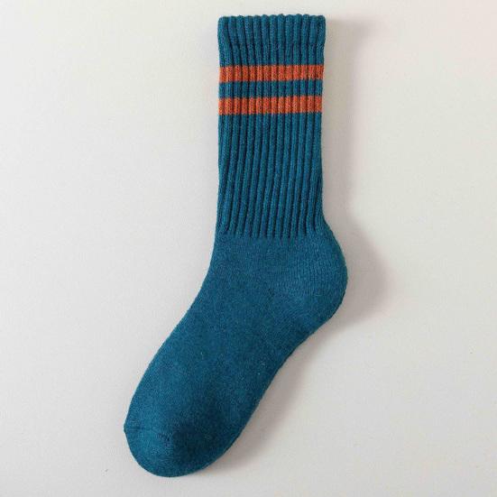 Damen Gestreifte Wollsocken Colorblock Verdickte Kniestrümpfe Warme Winter Frotteesocken für Sport Fitness Laufen Alltagskleidung