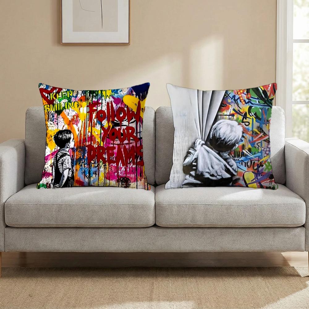 B-Banksy KÜNSTLER Kissenbezug Mehrzweck-Kissenbezug für Zuhause & Auto - Wendbar, Weich & Strapazierfähig für den täglichen Gebrauch