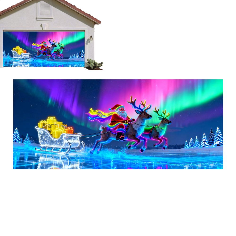 Рождественский баннер на гаражные ворота, 2D, плоский, флуоресцентный, активируемый УФ, задник, большой рождественский баннер для гаражных ворот, задник для улицы