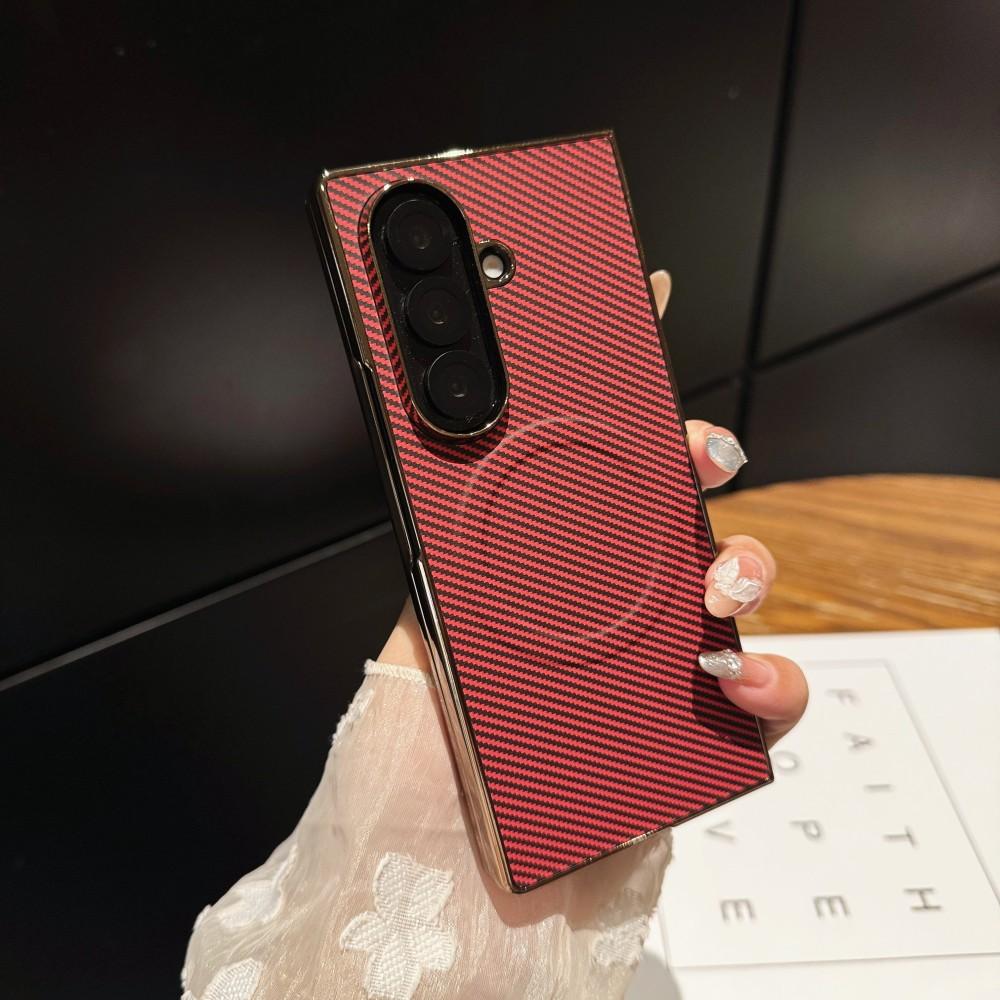 For Samsung Galaxy Z Fold 7 Case Hard Plating Carbon Fiber Magnetic Wireless Charging Protective Back Cover For Z Fold7 Shell