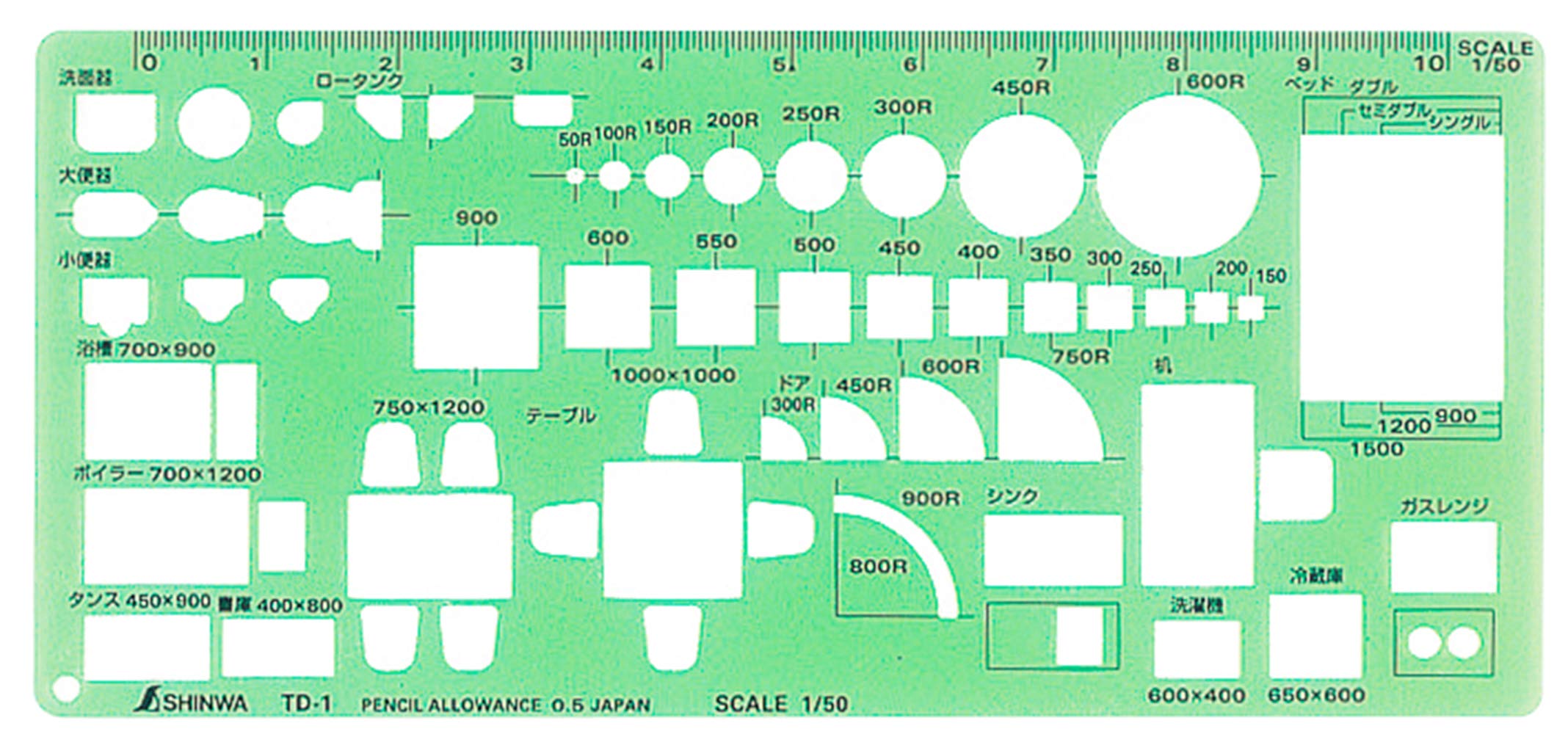 

Shinwa Sokutei Template Furniture Ruler 66007 зелений