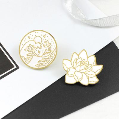 Lotus Brooch Pin Vintage Decoration Alloy Lotus Wave Enamel Brooch Pin for Party