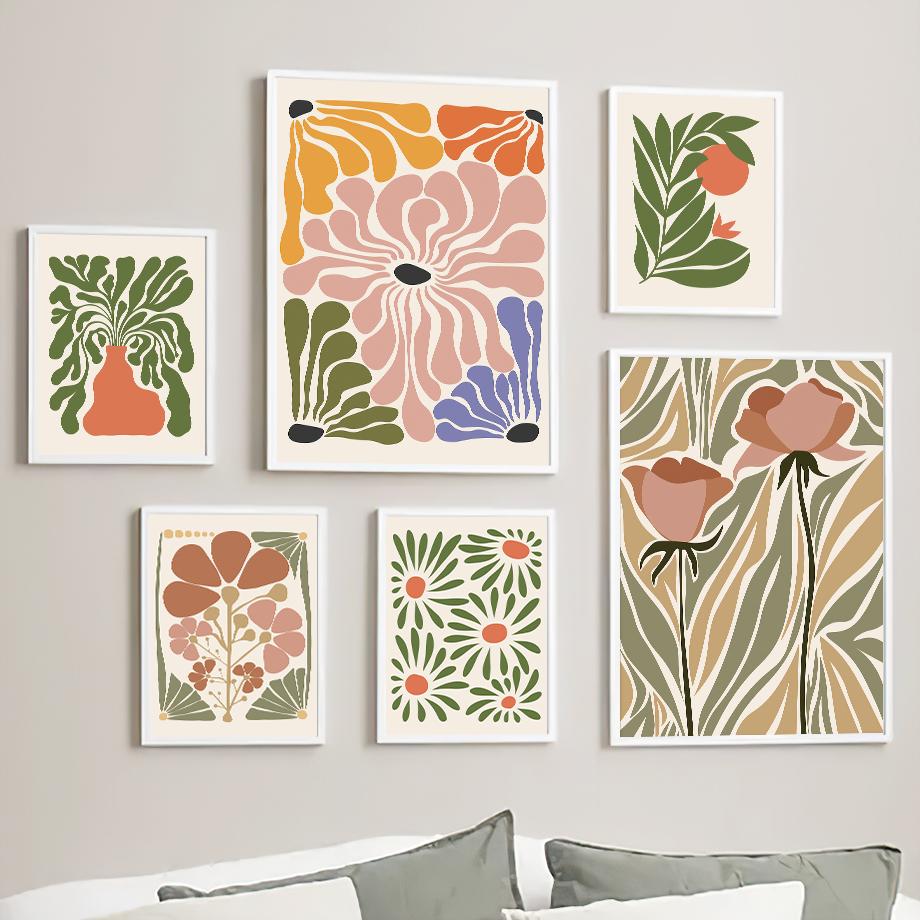 Абстрактний Квітковий Ринок Троянда Ромашка Ваза Листок Настінне Мистецтво Картина на Полотні Вінтажні Плакати та Принти Картинки Вітальня Домашній Декор