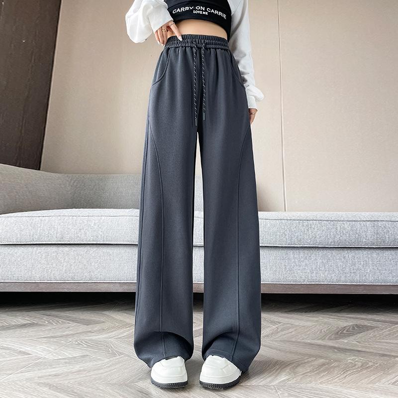 Spring and Autumn New High Waist Loose Wide Leg Pants Casual Splicing Pants