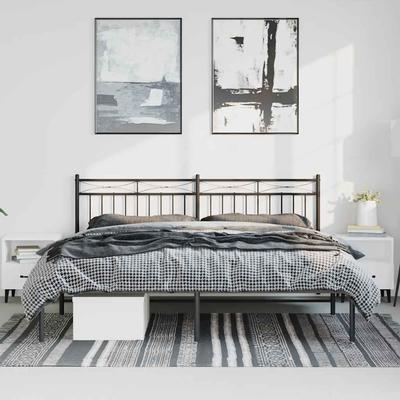 Metal Bed Frame with Headboard Black 193 X 203 Cm