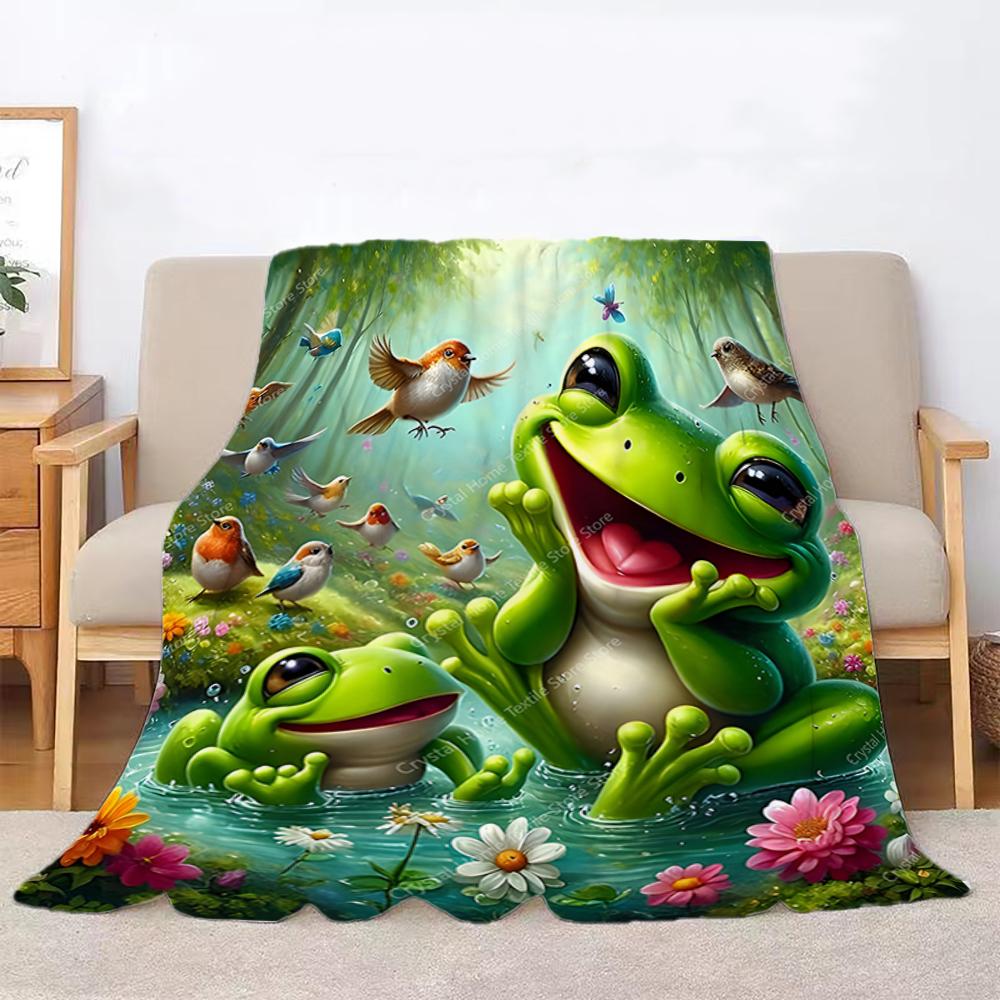Happy Frogs Play Theme Soft Flannel Blankets,Warm Throw Blanket Comfortable Blanket for Picnic Beds Sofa Home Bedroom Cover Kids