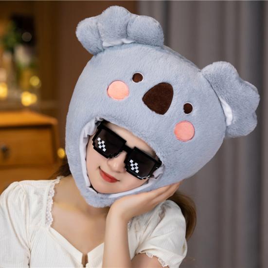 Cute Koala Plush Hat PP Cotton Filled Elastic Soft Warm Winter Cosplay Animal Shape Headgear Party Costume Performance Photo Props