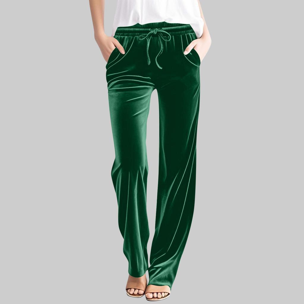 Women's Casual Solid-Color Pants High-Waisted Drawstring Trousers