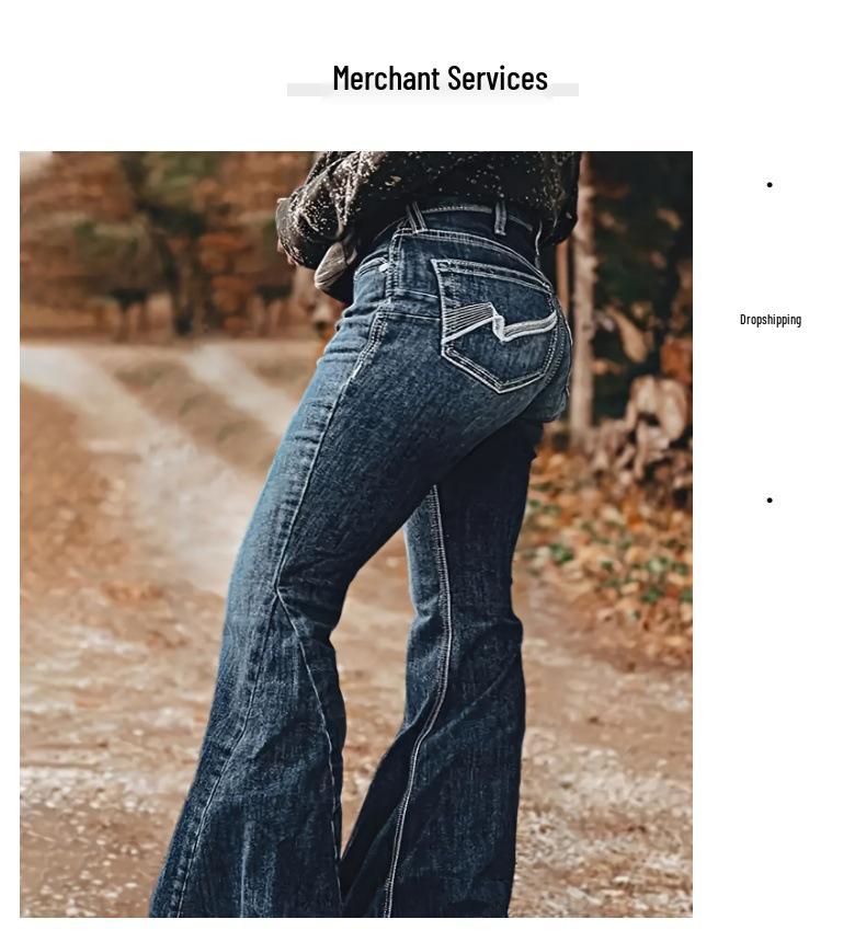 European Retro Mid-Waist Stretch Wide-Leg Embroidered Denim Jeans for Women