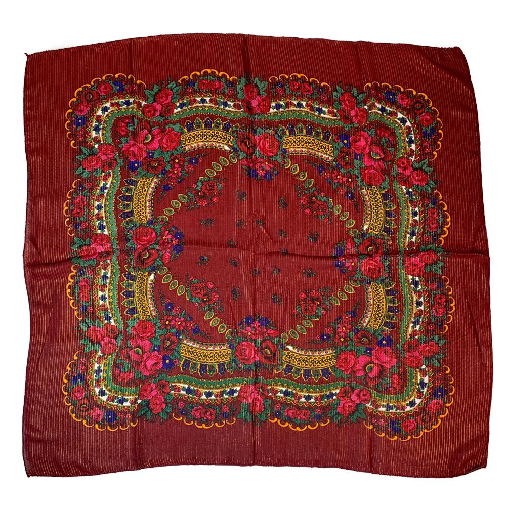 

Autumn/Winter Ethnic Style Golden Thread Headscarf - Women s Warm Cotton Linen Silk Square Neck Protector вино красного