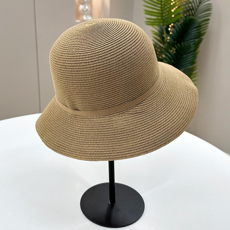 Straw hat women spring and summer straw visor bucket hat bow foldable versatile basin hat sunscreen travel hat