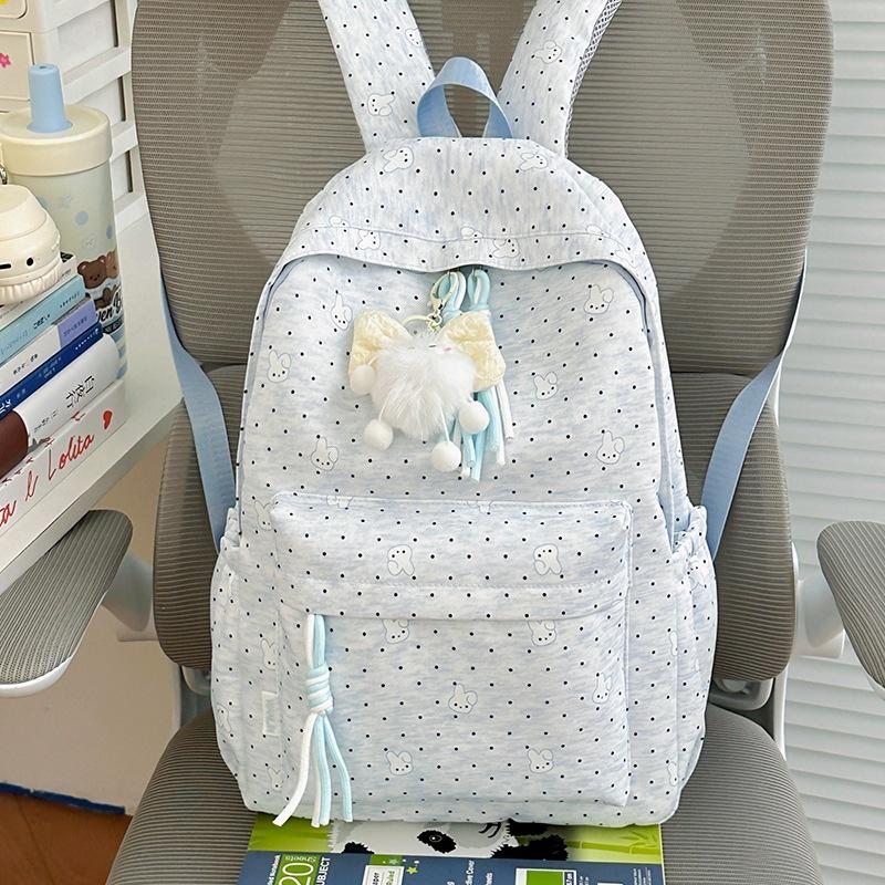 Schoolbag New Schoolbag Female Student Korean Version Ins Large Capacity Polka Dot Lightweight Junior High School Student Versatile Backpack