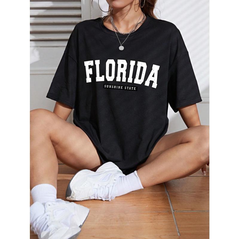 Koszulki damskie Florida Sunshine State USA Miasto Klasyczny Wzór Literowy Luźne Oversize Odzież 100% Bawełna Streetwear T-shirt