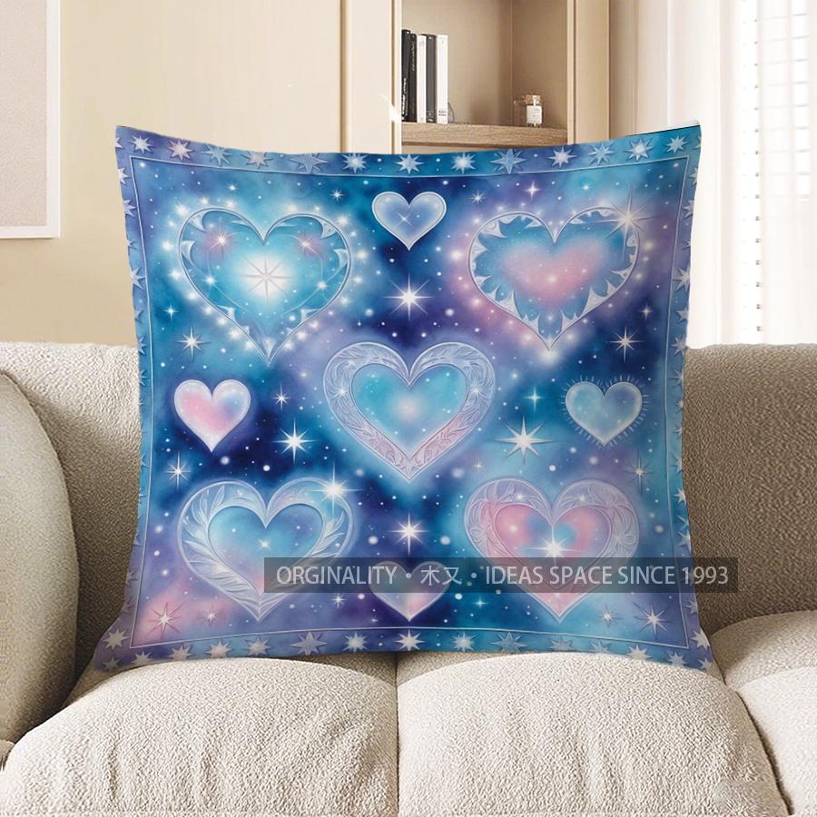 2D Colorful Heart & Star Patterned Pillow Covers Pattern Cushion Cover Suitable For Sofa Bedroom Car Pillow Cover