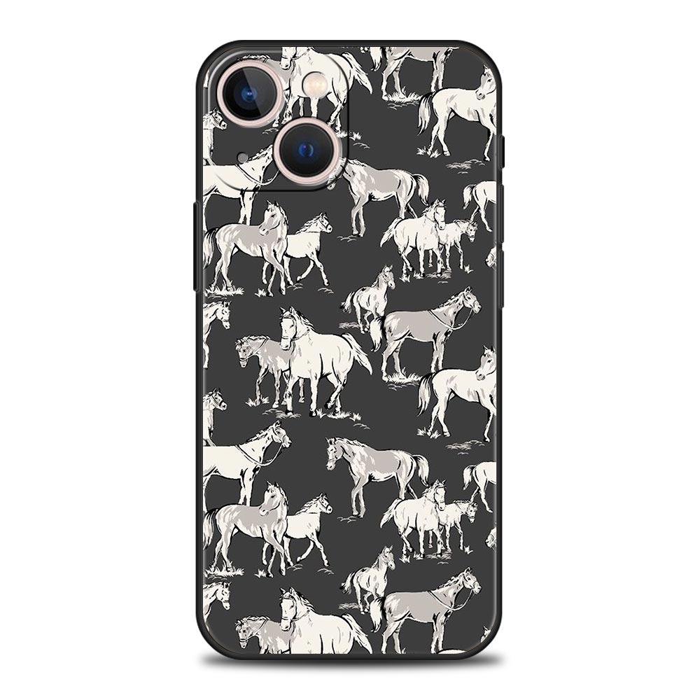 Animal Art Horse Phone Case For iPhone 17 16 15 Pro Max 11 12 13 14 7 8 Plus SE 2020 X XR XS Cover Soft Black