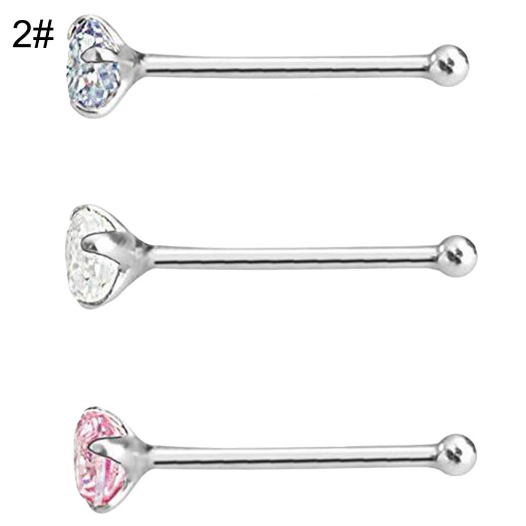 

New 3Pcs/Set Women Cubic Zirconia Stainless Steel Nose Studs Body Piercing Jewelry Life Store серебряный