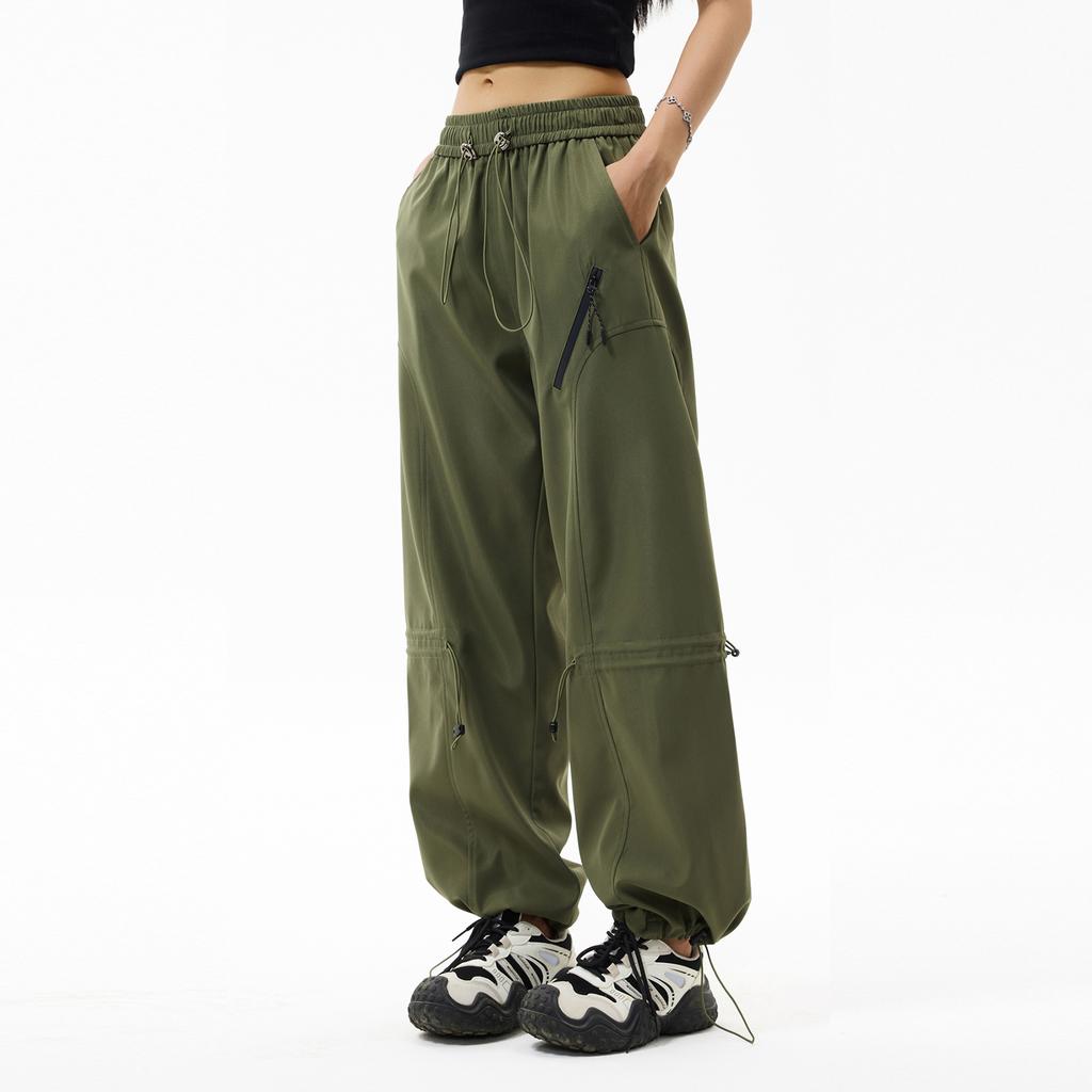 Women's Overalls Casual Lightweight Solid Color Trousers Drawstring Multi-Pockets Straight Leg Pants