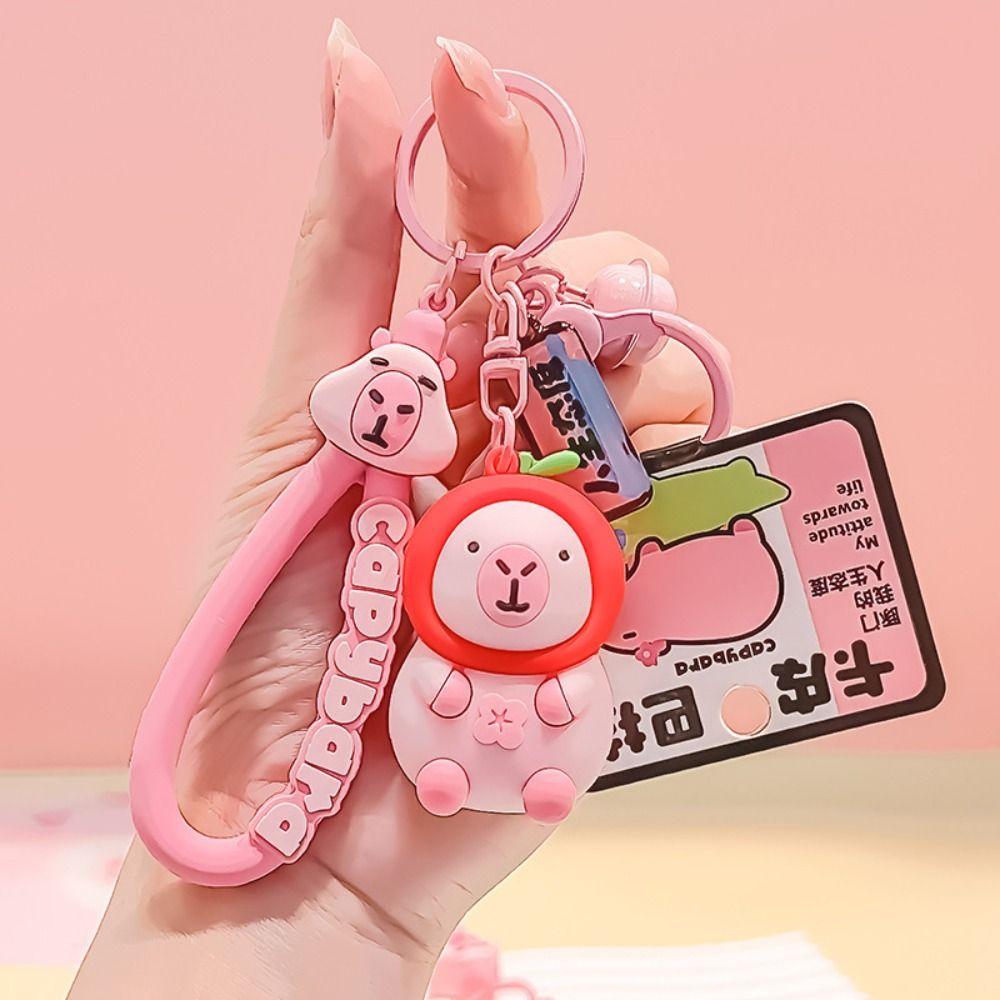 Peach Cartoon Capybara Keyring Orange Pink Capybara Keyring Fashion Pink Capybara Keychain  Kids