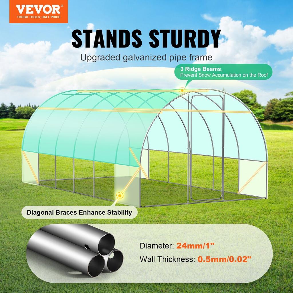 Walk-in Tunnel Greenhouse 19.36x9.68x7.4ft Galvanized Frame PE Cover Green