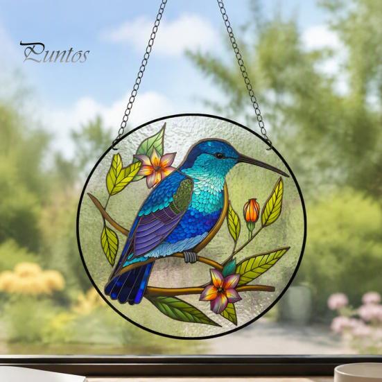Sunlight Reflective Window Decoration Colorful Hummingbird Wall Hanging Decoration, Stained Acrylic Suncatcher for Easy Install Pendant Decor,