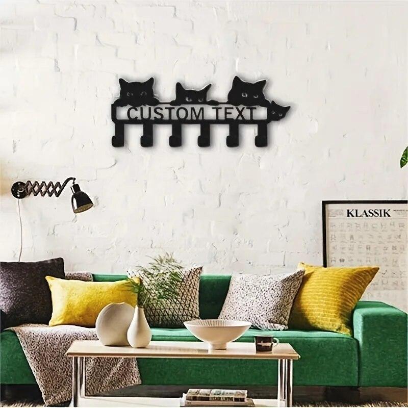 

1pc Black Cat Key Holder with 6 Hooks - Stylish Wall Mounted Entryway Coat Rack and Home Decor Storage rack