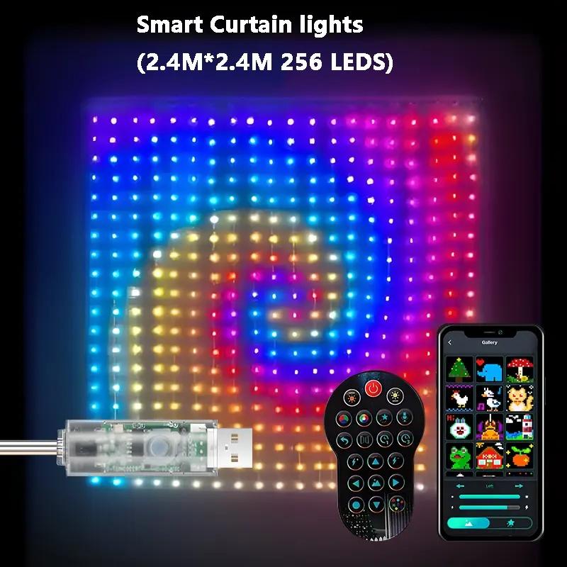 400LEDs Animated Curtain Lights Programmable APP Smart Bluetooth LED Window Curtain String Light RGBIC Dream Color Fairy Lights