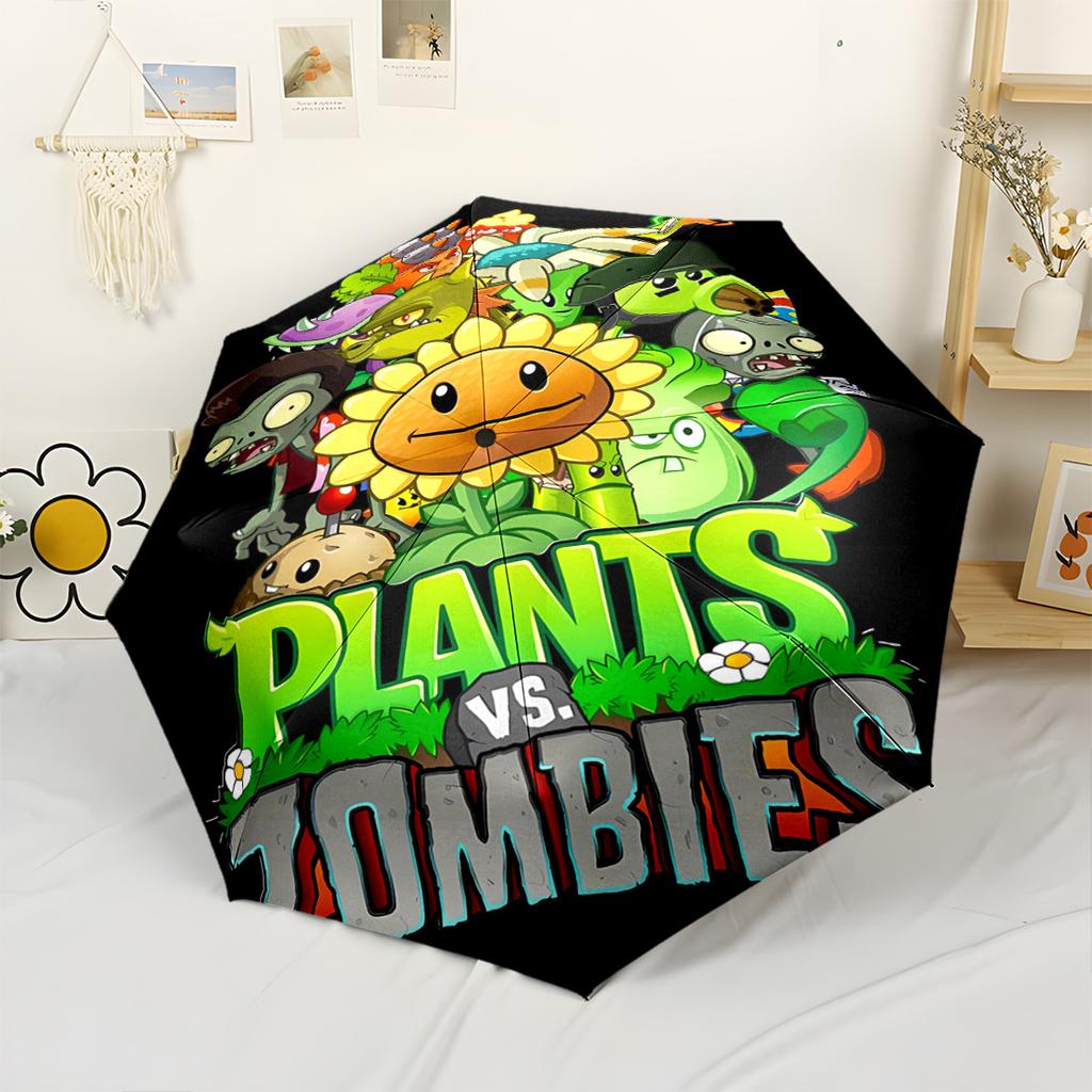 Plants Vs Zombies Adventure Compact Travel Automatic Umbrella with 8-Rib Lightweight Perfect for Outdoor Adventures Outdoor Accessory