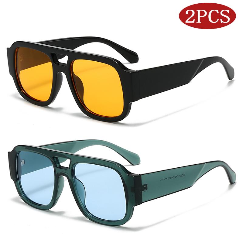 1pc Fashion Candy Color Square Sun Glasses Women Large Frame Double Bridges Retro Wide Legs Men Eyeglasses Shades