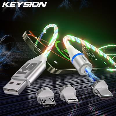 KEYSION 3A Magnetisches Datenkabel Fließendes Licht LED Micro USB C Typ-C Schnelllademagnet-Ladekabel für iPhone Xiaomi Samsung