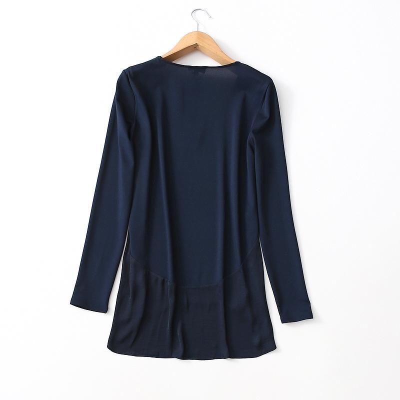 Foreign Trade Export Whole Order Imitation Satin Patchwork Drape Comfortable Long Sleeve Round Neck Pullover Bottoming Shirt Women's T-shirt