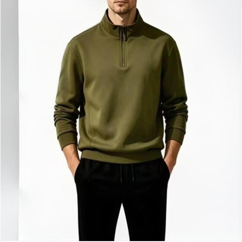 Qiaogrui Men's Stand-Up Collar Half-Zip Long Sleeve T-Shirt