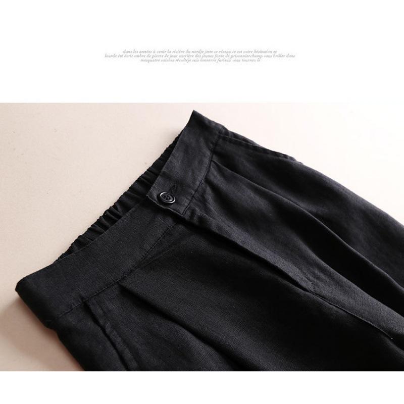 2024 Spring/Summer Women's Cotton Linen Wide-Leg Casual Nine-Point Trousers