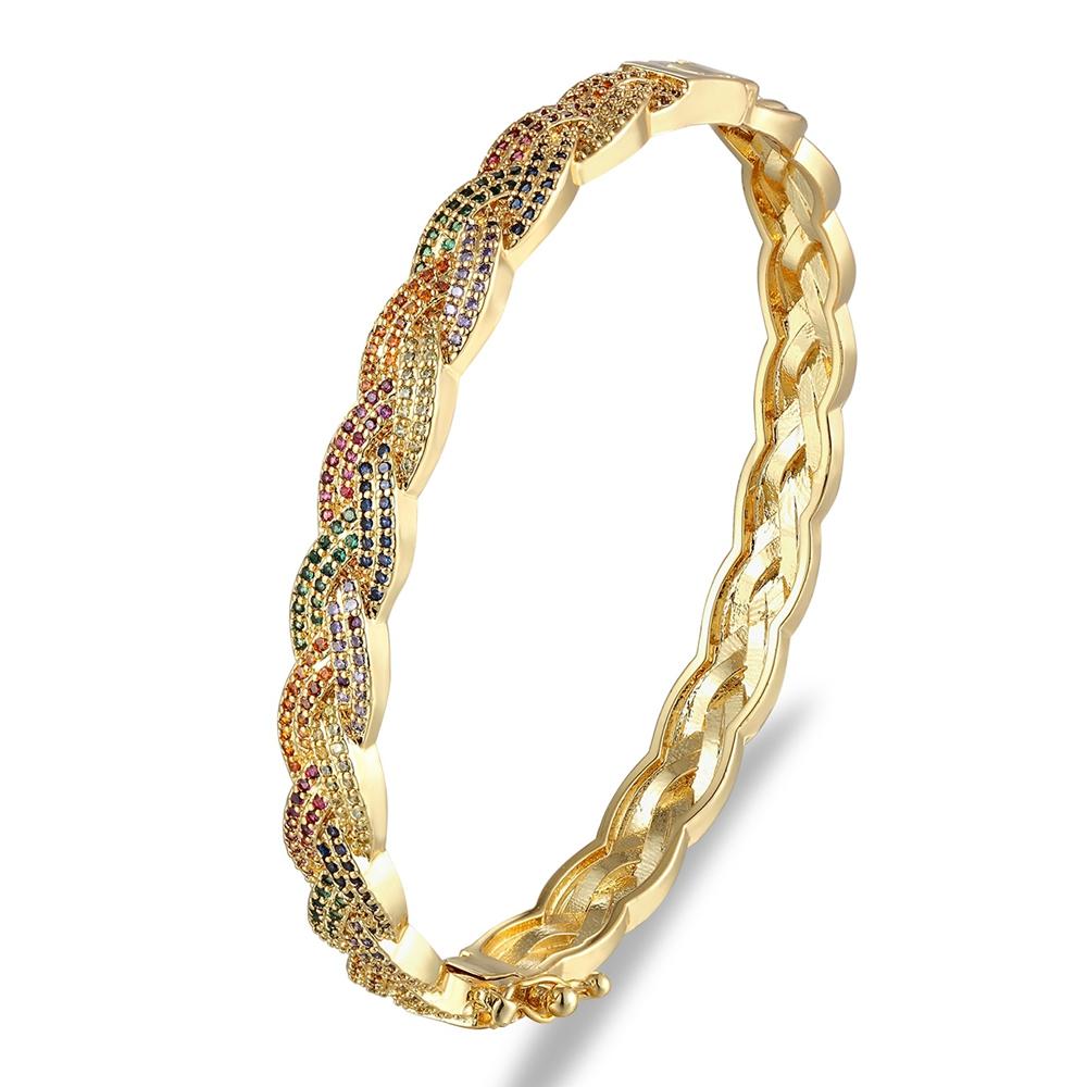 

Nidin Trendy Elegant Opening Cuff Bangle & Bracelet For Women Charm Gold Color Crystal Rainbow Bangles Romantic Wedding Jewelry 56-58mm