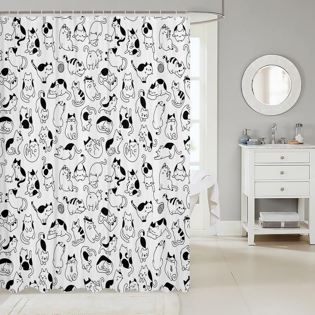Kids Funny Cat Waterproof Bathroom Curtain Cartoon Kitten Bath Curtain for Kids Boys Girls, Pet Lovers Gifts Shower Curtain Cute