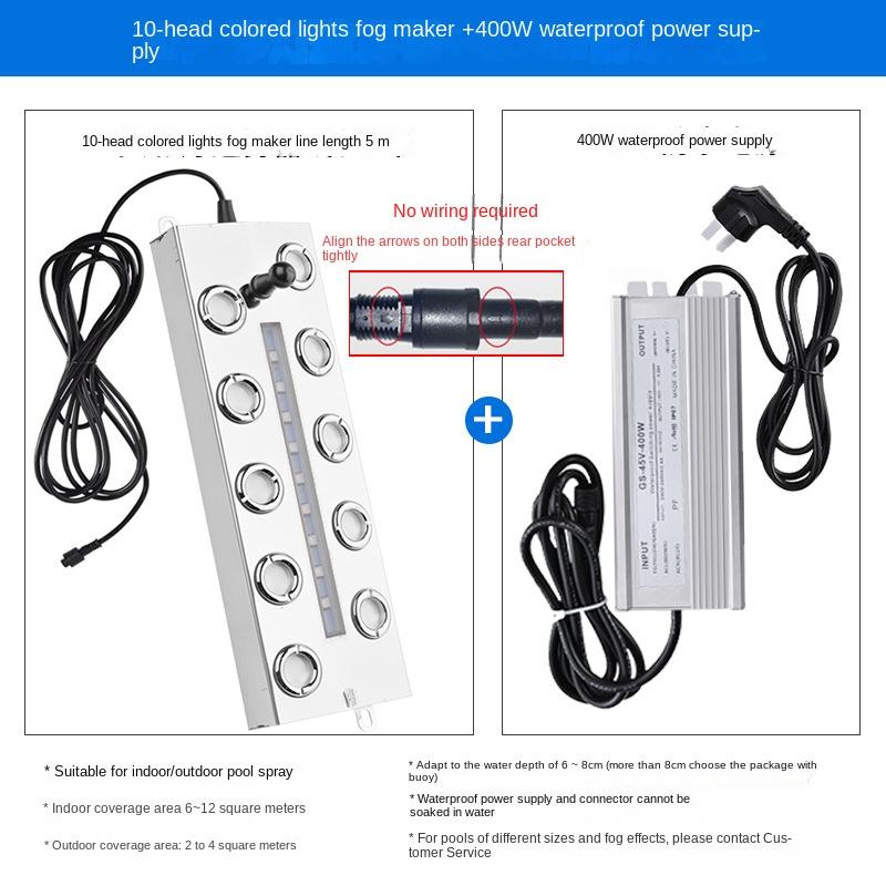 DC48V 10 Head Humidifier with Colorful Lamp Ultrasonic Atomizer Landscape Pond Fog Maker Industrial Humidifier with Power Supply