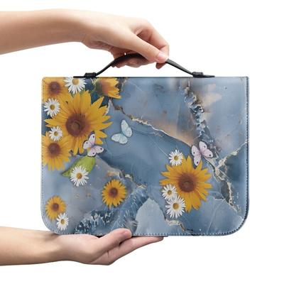 Sunflower Printing Portable Storage Pu Material Book Case Portable Book Bag