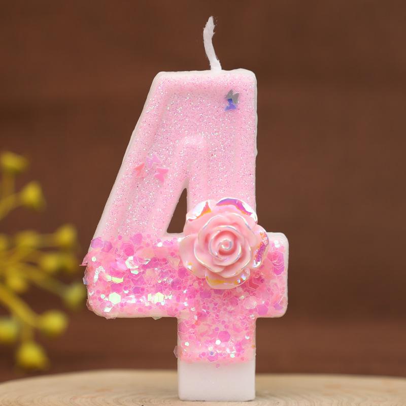 New Pink Rose Flower Creative Digital Birthday Candle Cake Decoration Party First Year Candle Shein