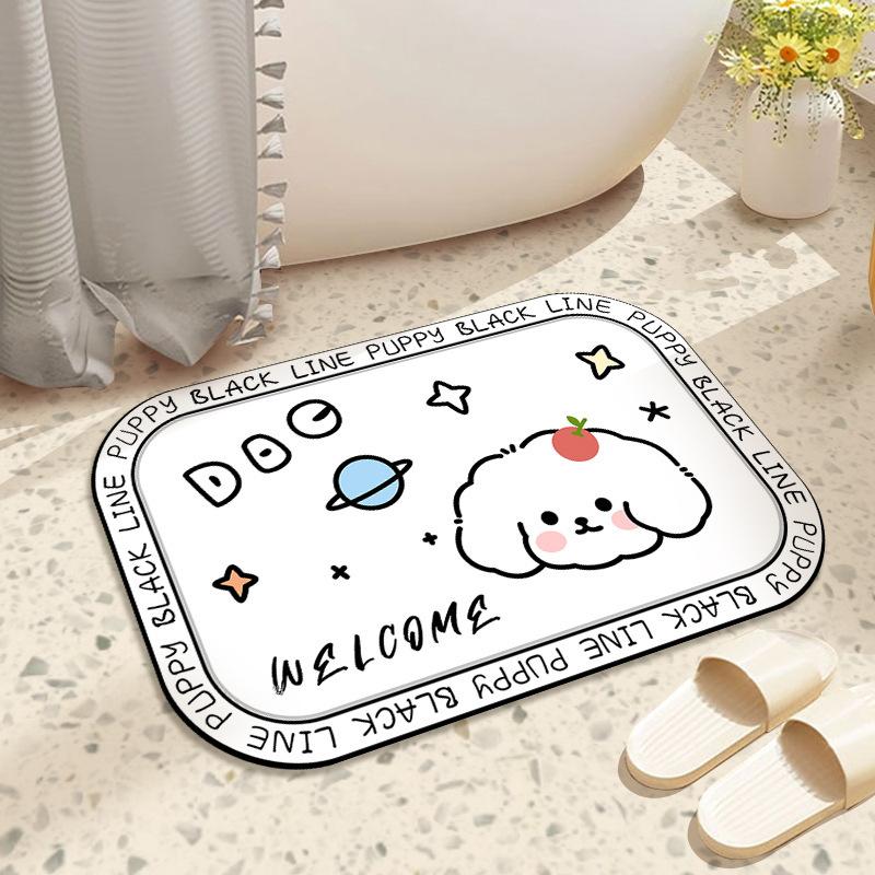 Cartoon Bathroom Absorbent Floor Mat, Cute Animal Entrance Door, Wear-resistant and Stain-resistant Foot Mat, Toilet Quick-drying Non-slip Carpet