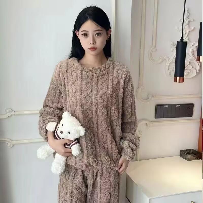 Vêtements d'extérieur chauds d'automne et d'hiver pour femmes grande taille, amples, rembourrés et épaissis + Pantalon à jambes larges, ensemble deux pièces décontracté et confortable