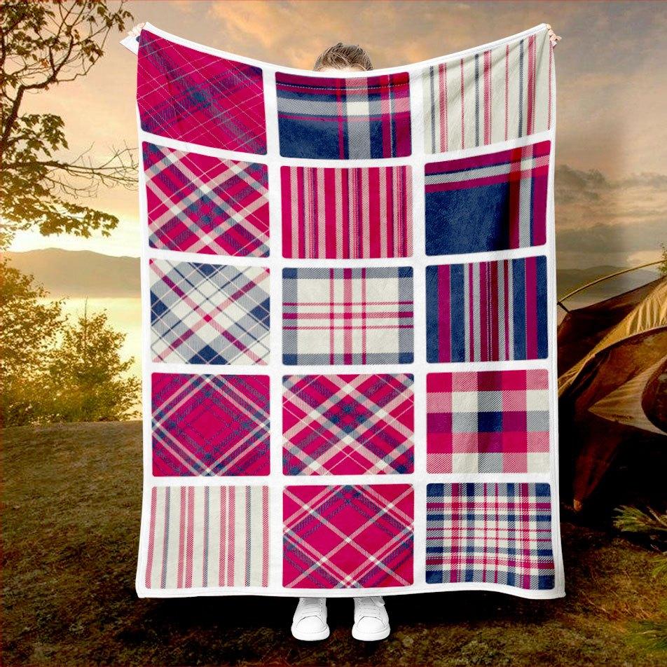Retro Patchwork Charm Blanket Reversible Flannel Throw for Vintage Style AllSeason Comfort Cozy Cottage Gift 75x100cm (30x40inch)
