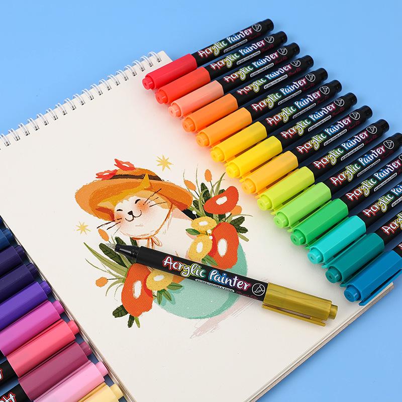 Guan Na 7100 Water-Based Acrylic Marker Set - 36 Color Soft Tip for Stone & Doodle Painting
